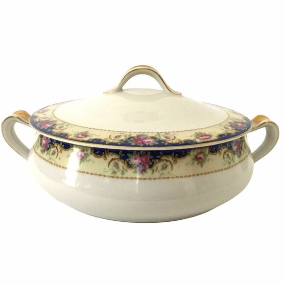 VTG HAVILAND & CO Limoges Cobalt Floral Covered Vegetable Bowl Gold Trim #36302